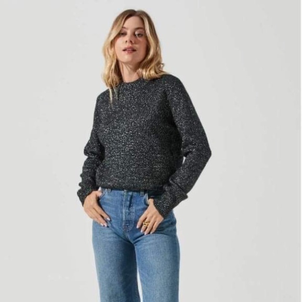 ASTR the Label Arabella Mock Neck Sweater Black Silver